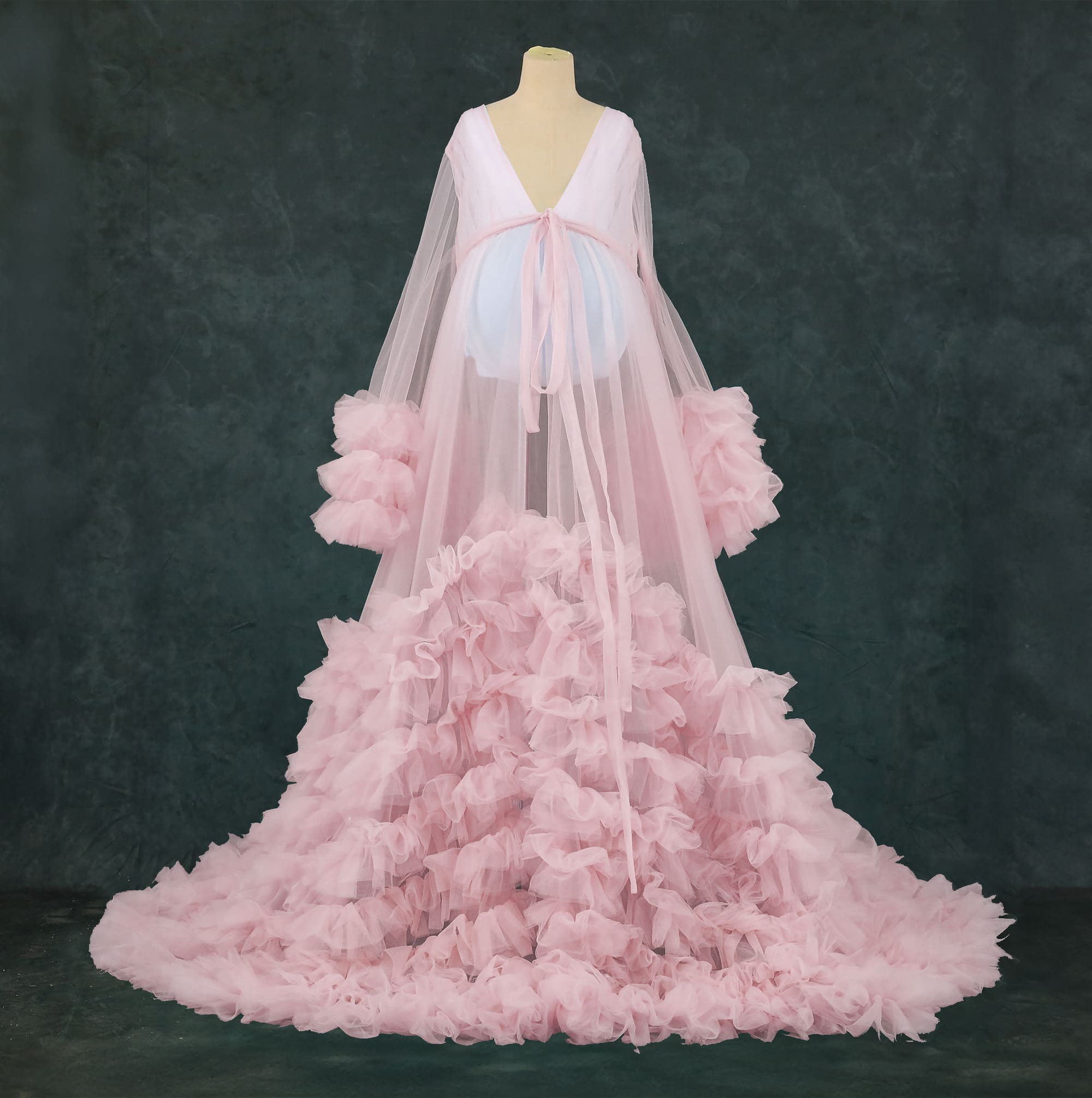 Kate Col en V Maille Manche mi-longue Longue Robe de Grossesse pour Séance Photo - Kate Backdrop FR