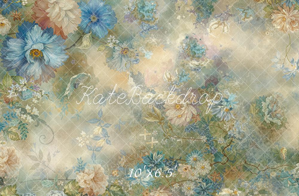 Kate Floral Bleu Beige Abstrait Toile de fond conçue par Emetselch - Kate Backdrop FR