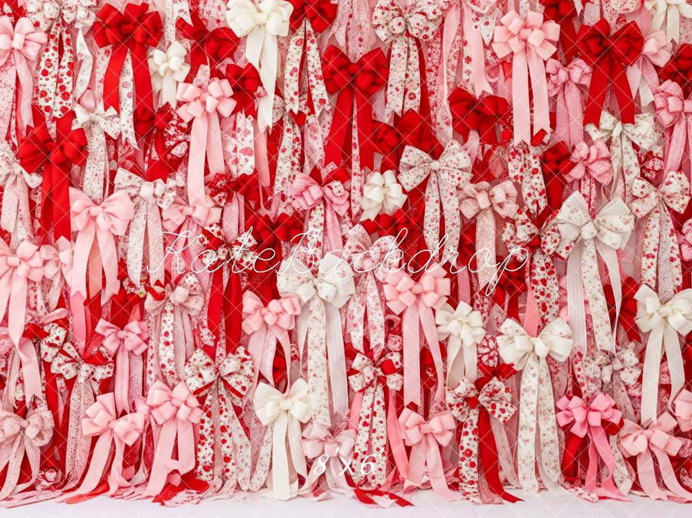 Kate La Saint Valentin Rubans Nœuds Roses Rouges Toile de fond conçue par Patty Roberts - Kate Backdrop FR