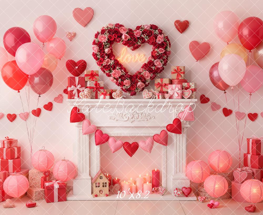 Kate Saint Valentin Cœurs Ballons Cadeaux Toile de fond conçue par Emetselch - Kate Backdrop FR