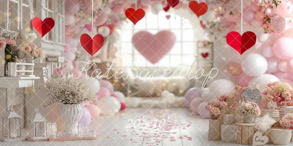 Kate Saint Valentin Cœurs Ballons Fleurs Toile de fond conçue par Emetselch - Kate Backdrop FR