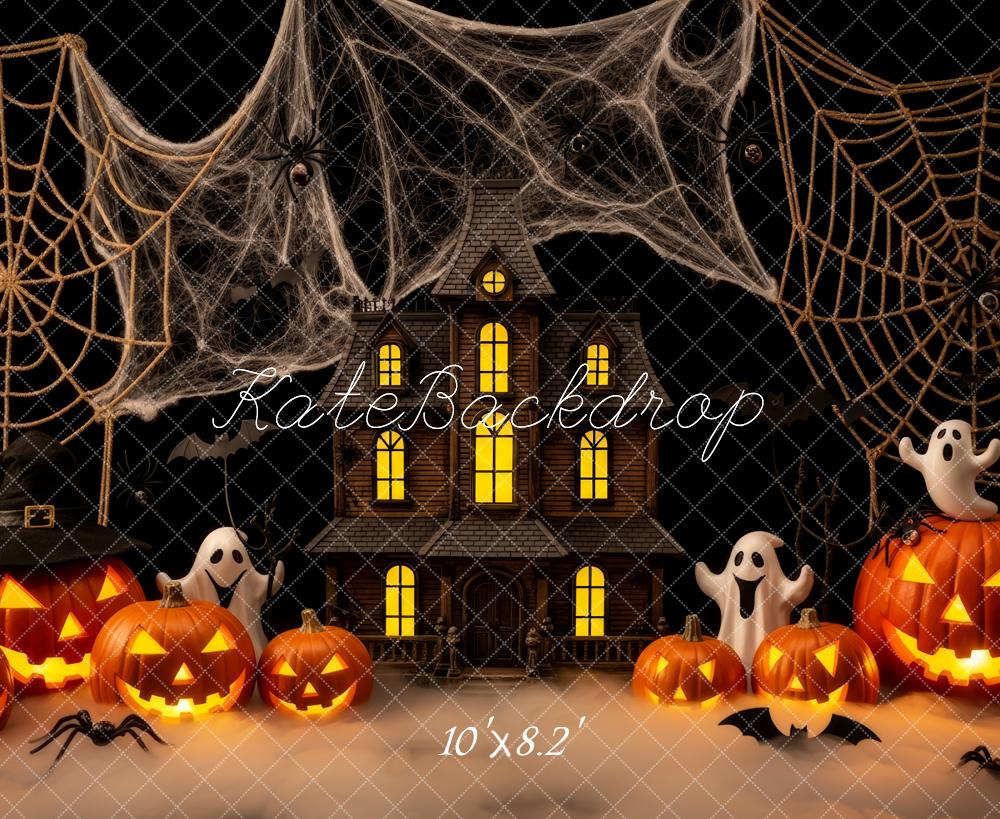 Kate Halloween Maison Citrouilles Toiles Araignées Toile de fond conçue par Patty Roberts