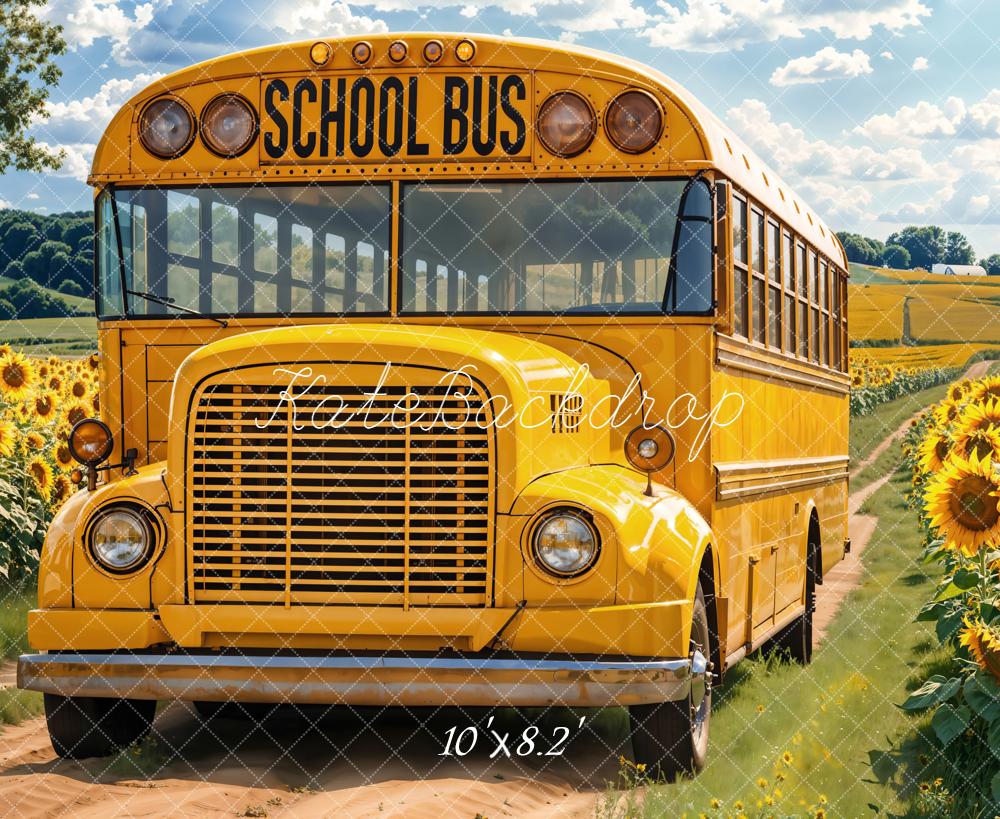 Kate Scolaire Bus Jaune Tournesols Toile de fond conçue par Emetselch - Kate Backdrop FR