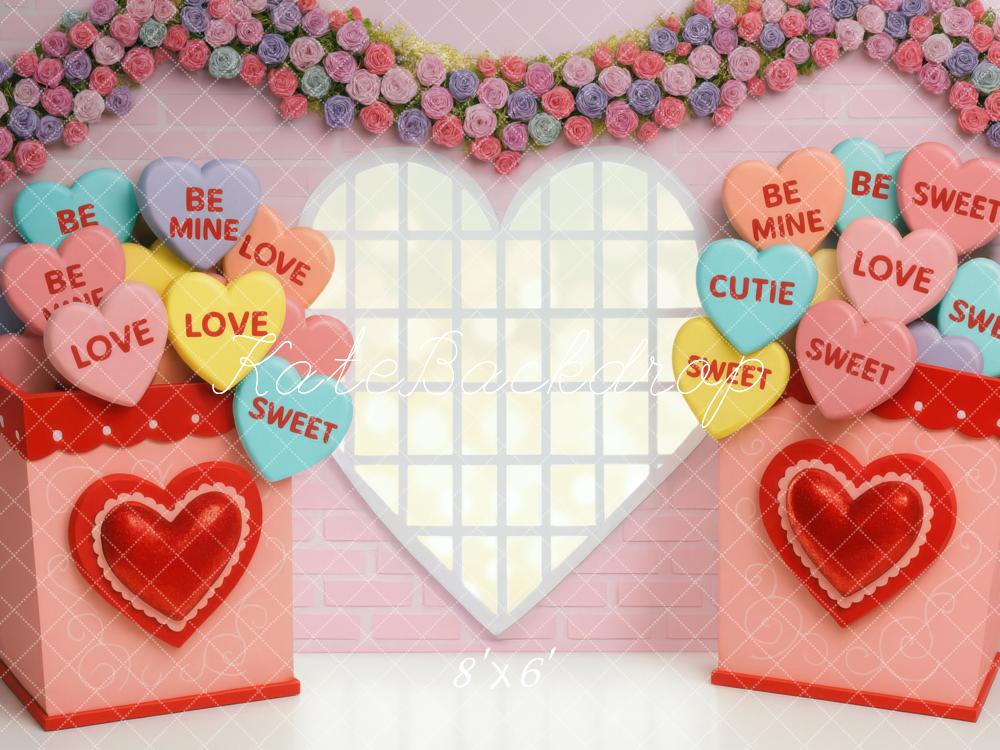 Kate Saint Valentin Cœurs Fenêtre Fleurs Toile de fond conçue par Mini MakeBelieve