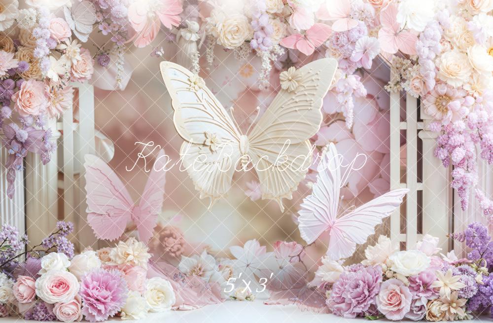 Kate Anniversaire Papillons Fleurs Pastel Toile de fond conçue par Emetselch - Kate Backdrop FR