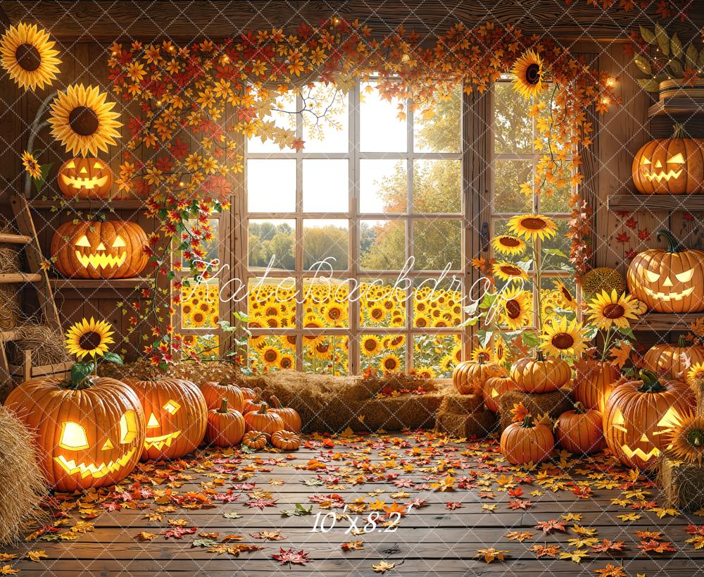 Kate Halloween Citrouilles Tournesols Automne Toile de fond conçue par Emetselch - Kate Backdrop FR