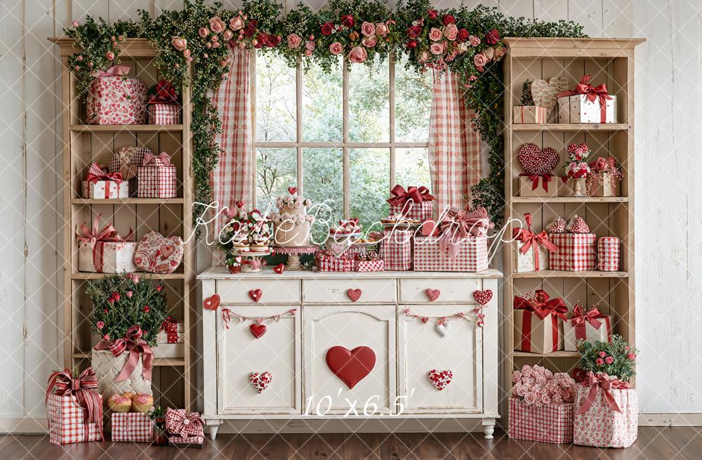 Kate Saint Valentin Cadeaux Fleurs Fenêtre Toile de fond conçue par Emetselch - Kate Backdrop FR