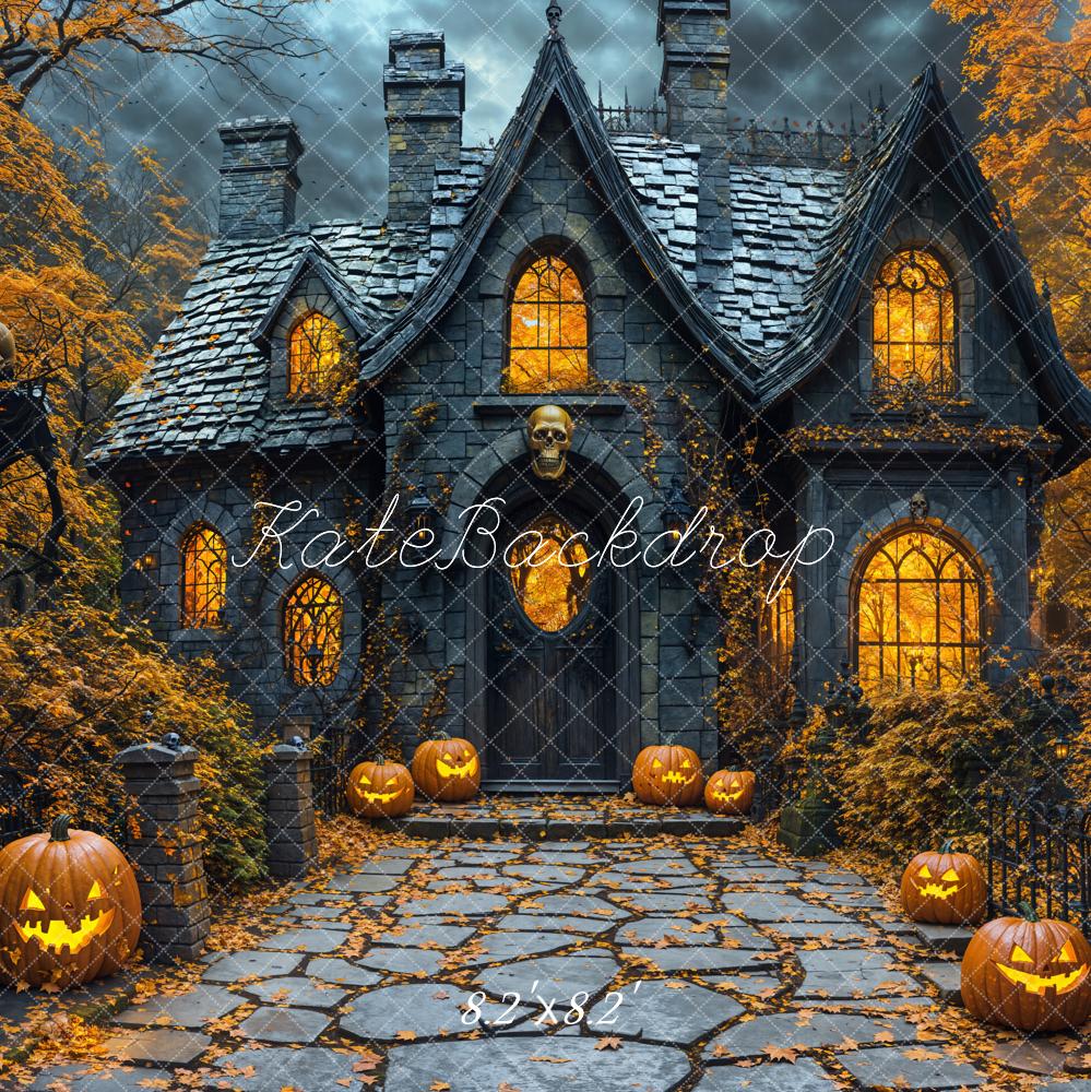 Kate Halloween Maison Citrouilles Arbres Toile de fond conçue par Emetselch - Kate Backdrop FR