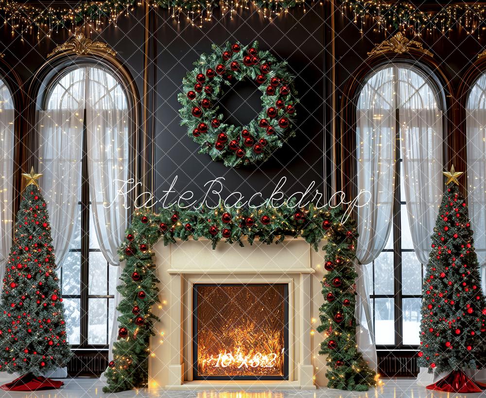 Kate Sapin de Noël Cheminée Fenêtre Lumières Toile de fond conçue par Mini MakeBelieve - Kate Backdrop FR