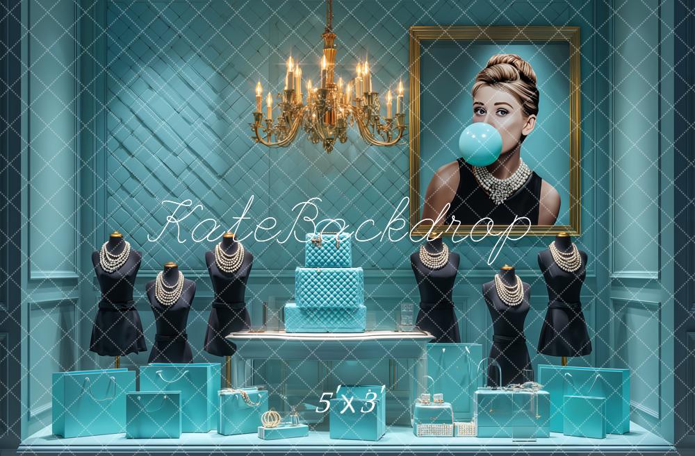 Kate Boutique Mode Bleu Bijoux Chandeliers Toile de fond conçue par Ashley Paul