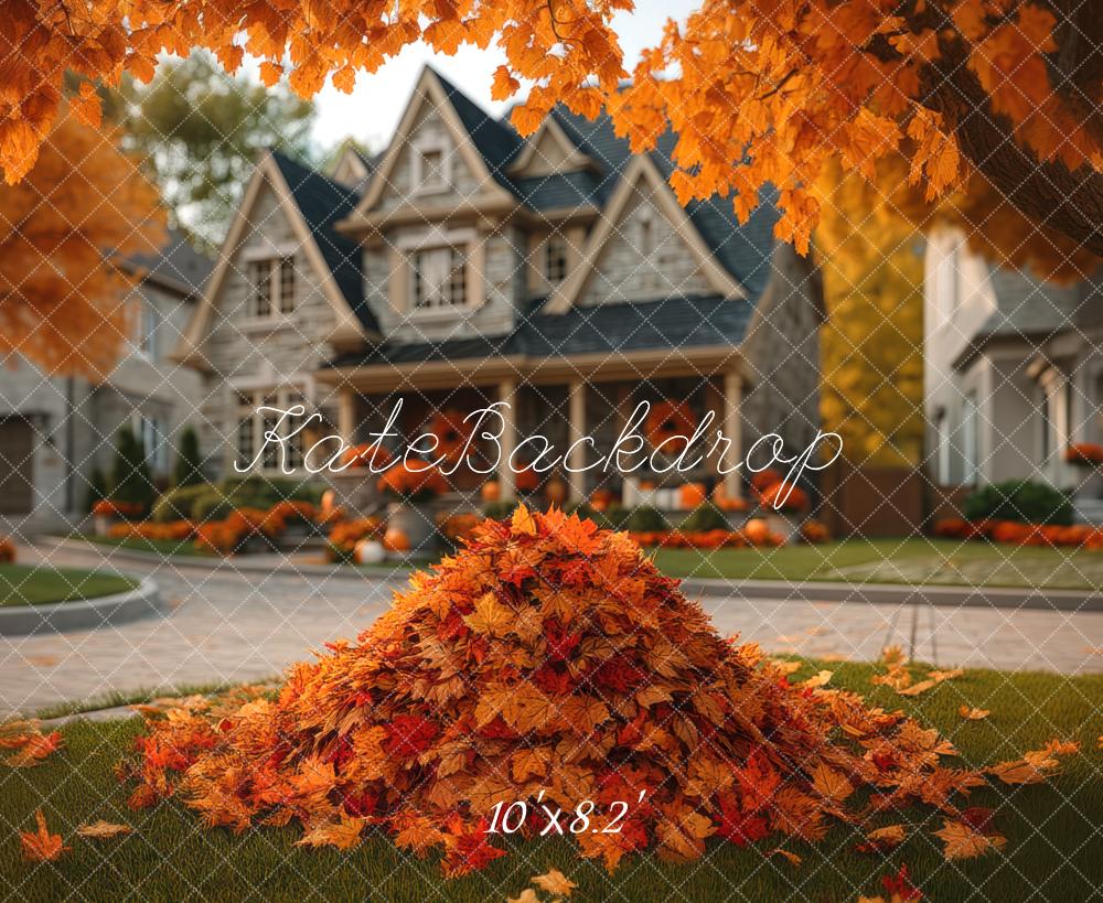 Kate Automne Tas Feuilles Maison Toile de fond conçue par Mini MakeBelieve - Kate Backdrop FR