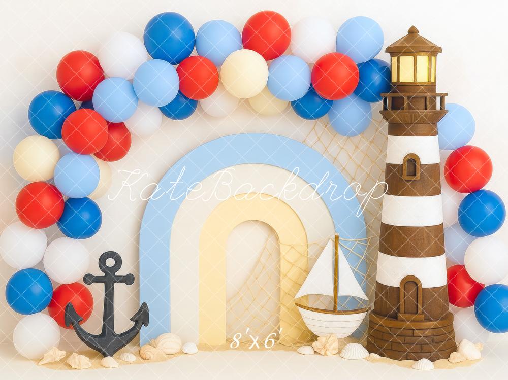 Kate Anniversaire Marin Phare Bateau Ballons Toile de fond conçue par Mini MakeBelieve