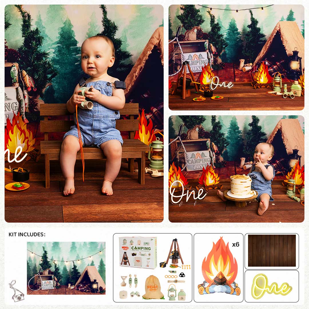 Kate Camping Forêt Anniversaire Kit Photo - Kate Backdrop FR