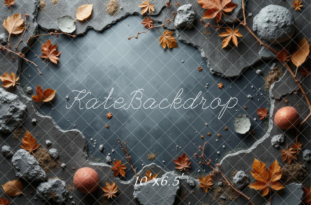Kate Automne Feuilles Roches Gris Sol Toile de fond conçue par Laura Bybee - Kate Backdrop FR