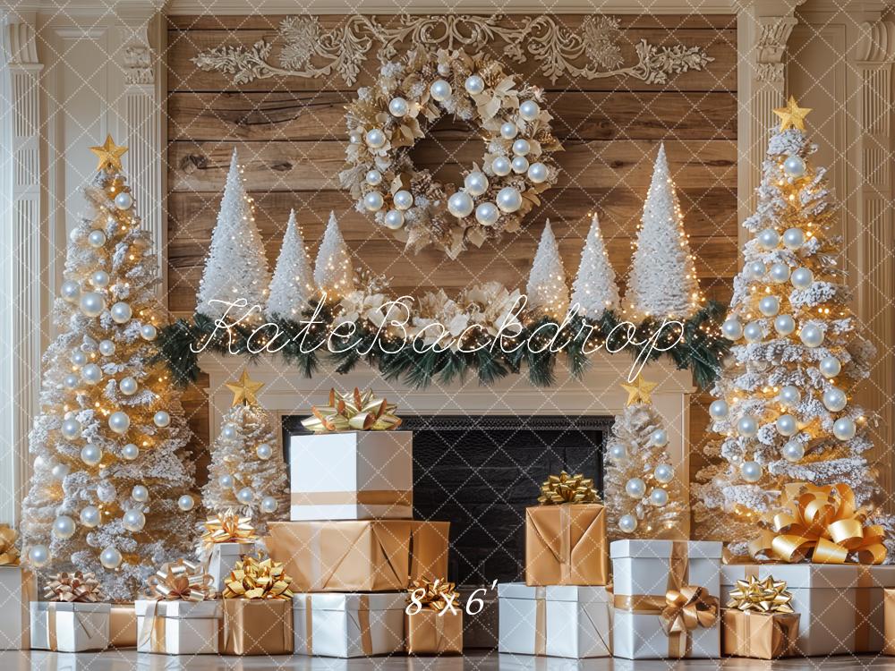 Kate Sapins de Noël Cadeaux Cheminée Toile de fond conçue par Mini MakeBelieve - Kate Backdrop FR