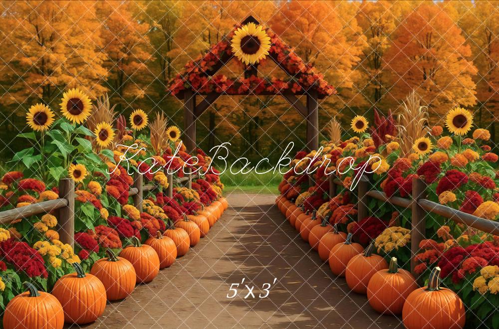 Kate Automne Orange Citrouilles Tournesols Toile de fond conçue par Mini MakeBelieve