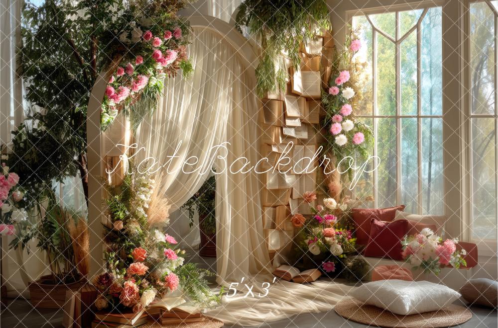 Kate Arche Fleurs Livres Soleil Beige Toile de fond conçue par Mini MakeBelieve - Kate Backdrop FR