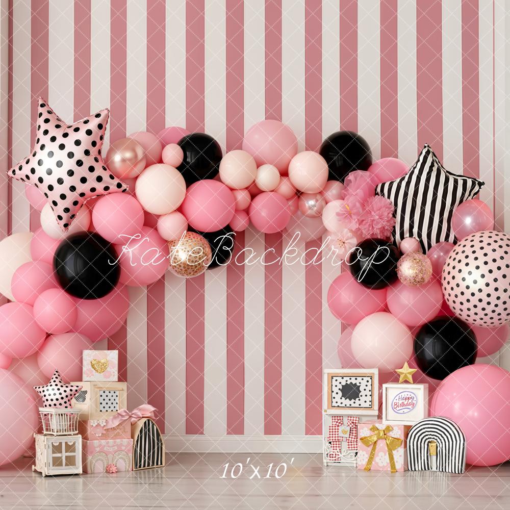 Kate Anniversaire Ballons Rayures Rose Toile de fond conçue par Emstselch