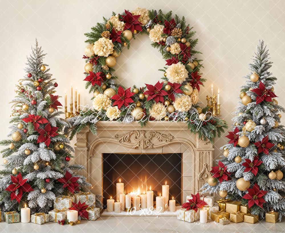 Kate Noël Sapins Bougies Cheminée Toile de fond conçue par Emetselch - Kate Backdrop FR