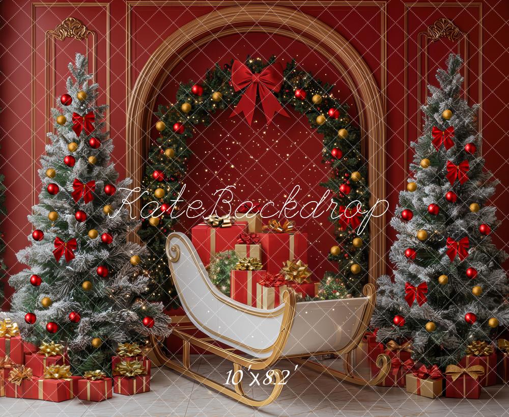Kate Noël Arche Cadeaux Traîneau Rouge Toile de fond conçue par Mini MakeBelieve - Kate Backdrop FR