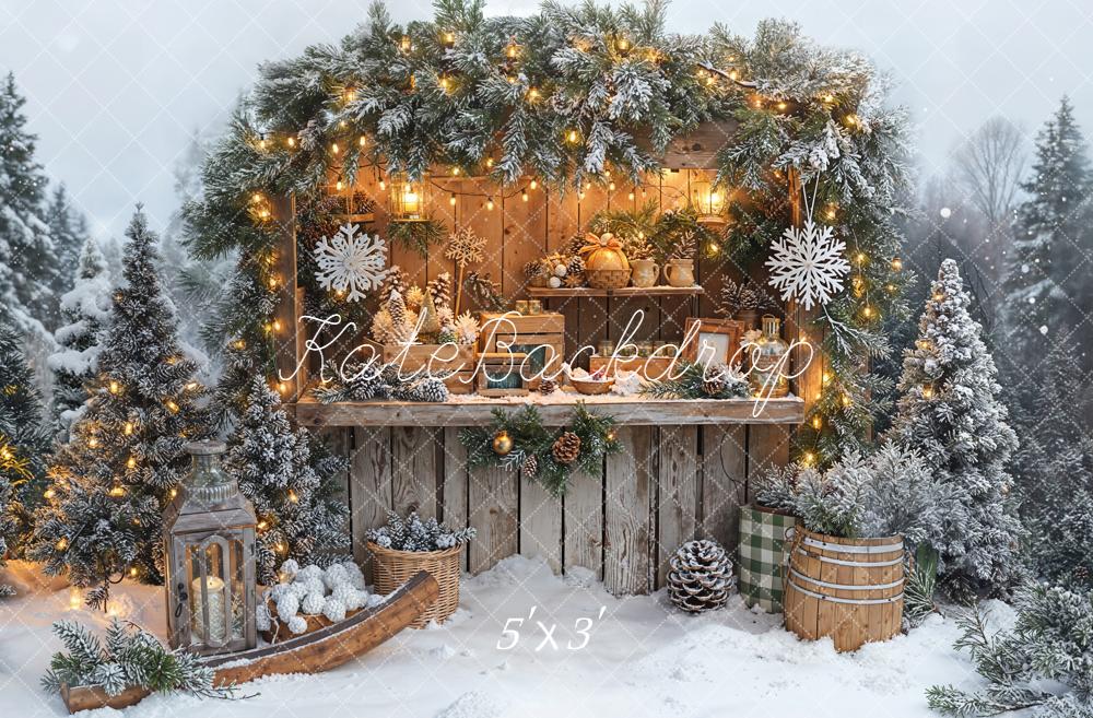 Kate Hiver Marché Neige Sapins Lumière Toile de fond conçue par Emetselch