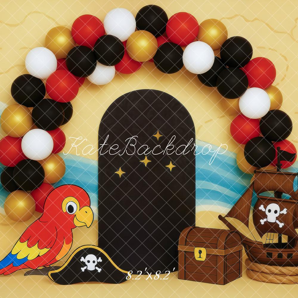 Kate Pirate Ballons Perroquet Bateau Toile de fond conçue par Mini MakeBelieve - Kate Backdrop FR