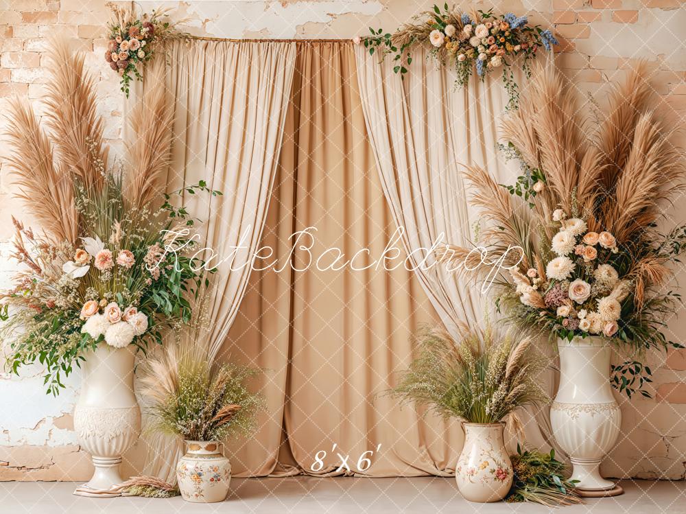 Kate Bohème Beige Fleurs Rideaux Toile de fond conçue par Emetselch