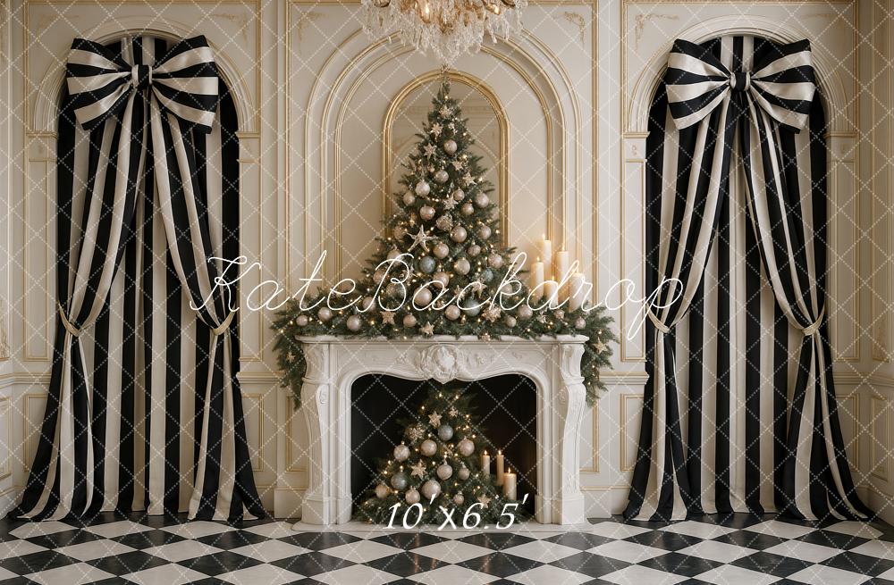 Kate Noël Cheminée Rideaux Rayés Toile de fond conçue par Ashley Paul - Kate Backdrop FR