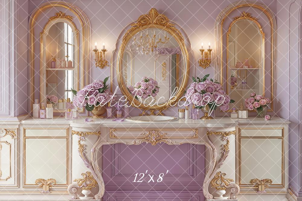 Kate Baroque Miroir Fleurs Violet Toile de fond en Polar conçue par Emetselch