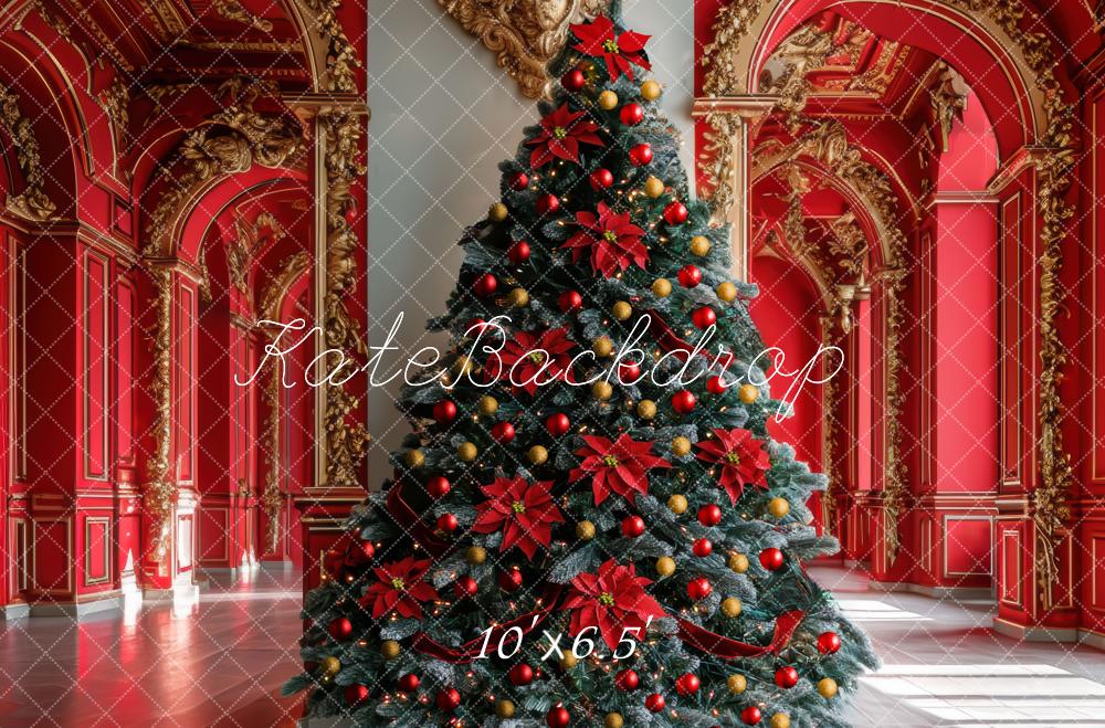 Kate Noël Sapin Palais Doré Rouge Toile de fond conçue par Mini MakeBelieve - Kate Backdrop FR