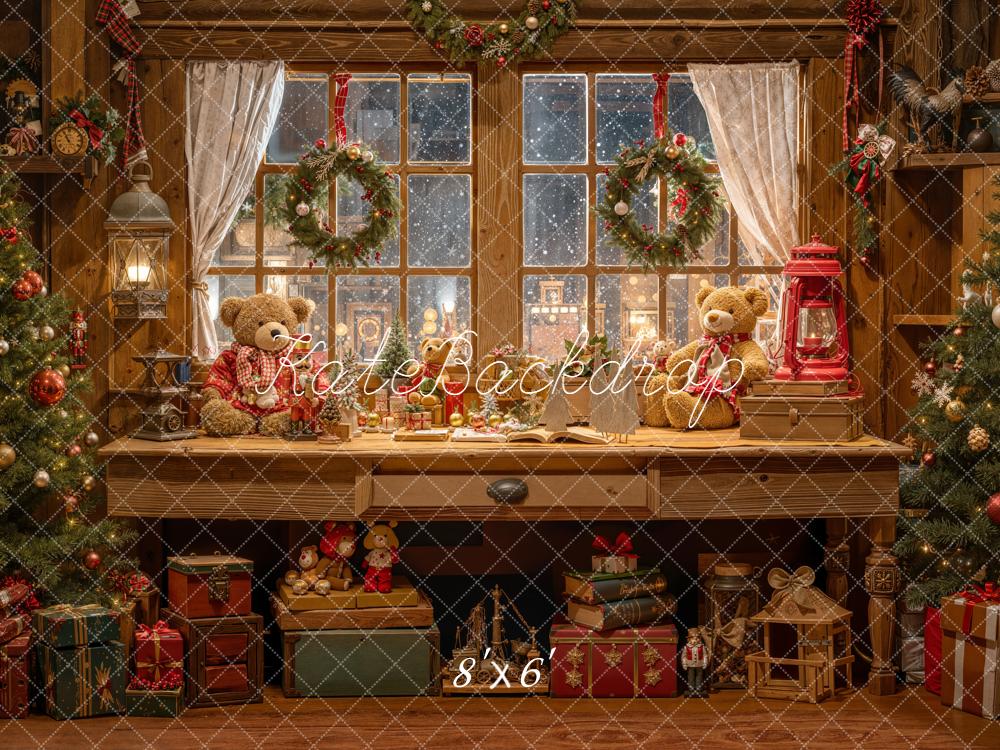 Kate Noël Fenêtre Ours Sapin Cadeaux Toile de fond conçue par Emetselch - Kate Backdrop FR