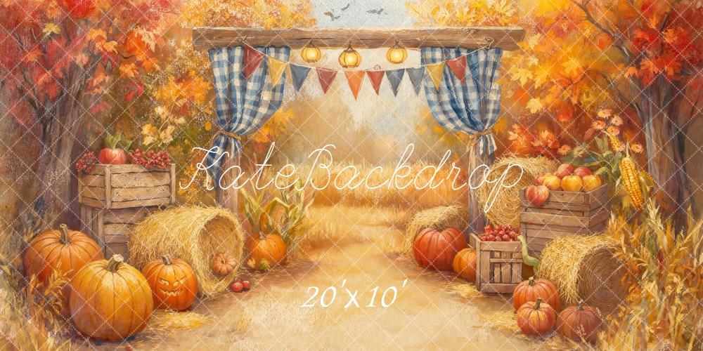 Kate Automne Citrouilles Foin Orange Toile de fond conçue par Emetselch - Kate Backdrop FR