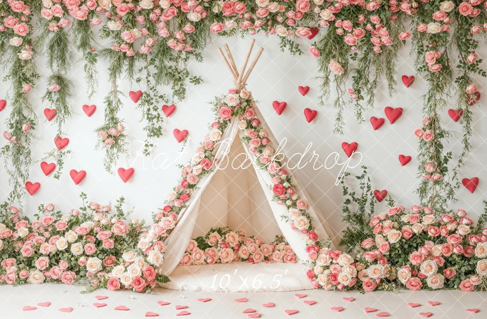 Kate Saint Valentin Tente Fleurs Cœurs Toile de fond conçue par Emetselch