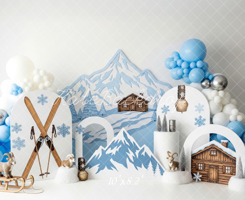 Kate Hiver Montagne Chalet Ski Ballons Toile de fond conçue par Patty Roberts