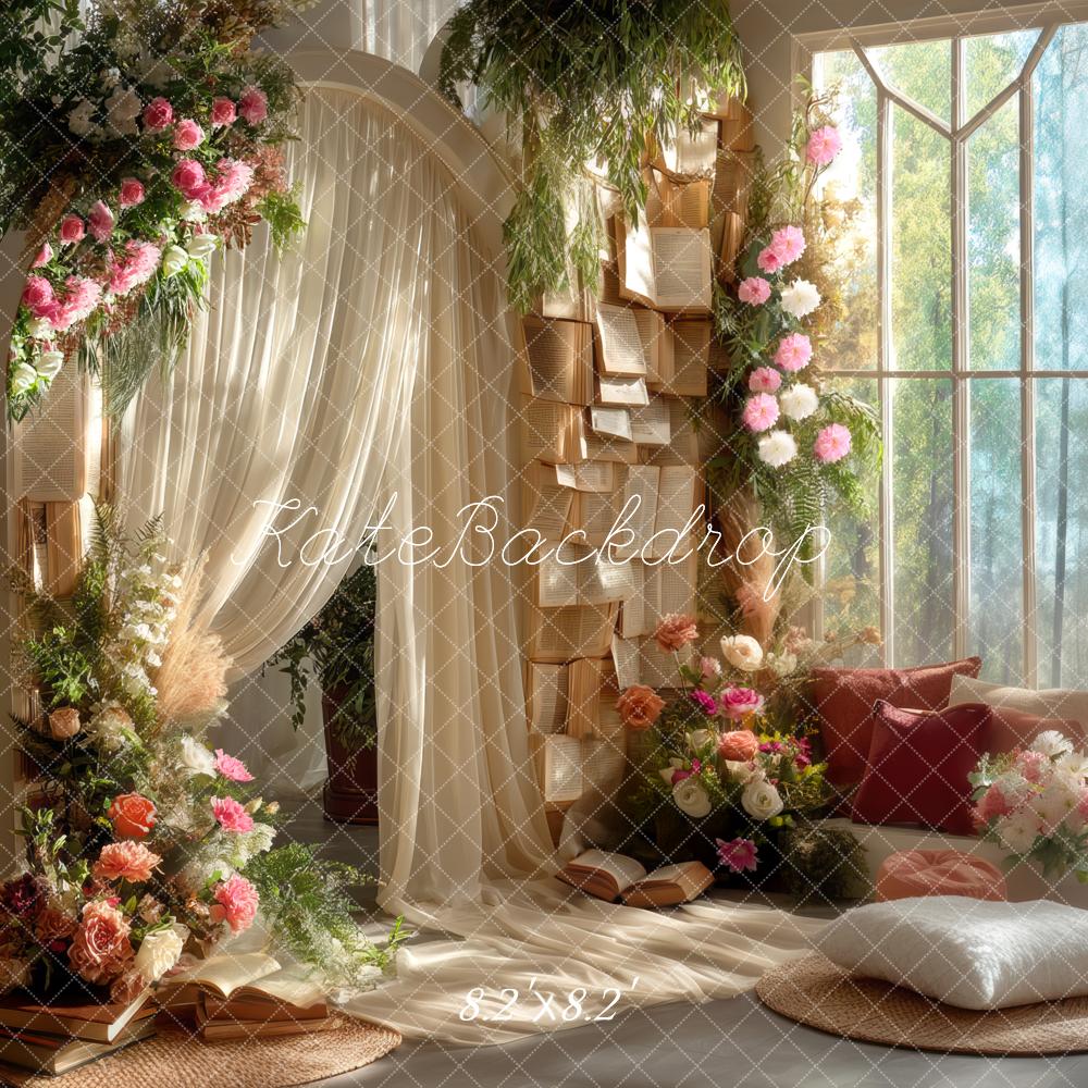 Kate Arche Fleurs Livres Soleil Beige Toile de fond conçue par Mini MakeBelieve - Kate Backdrop FR