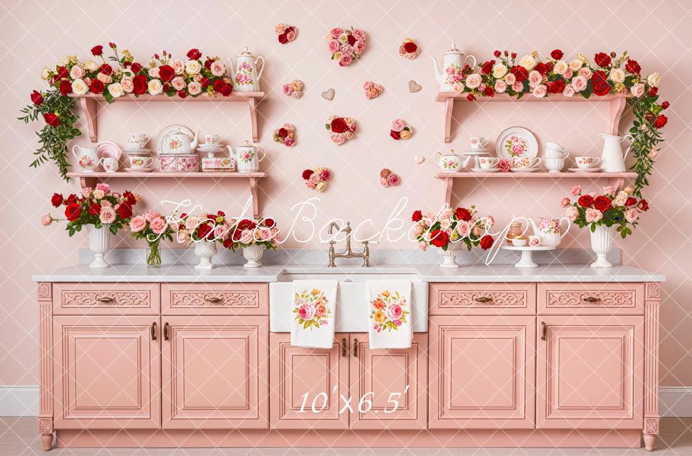 Kate Saint Valentin Cuisine Rose Fleurs Toile de fond conçue par Patty Roberts