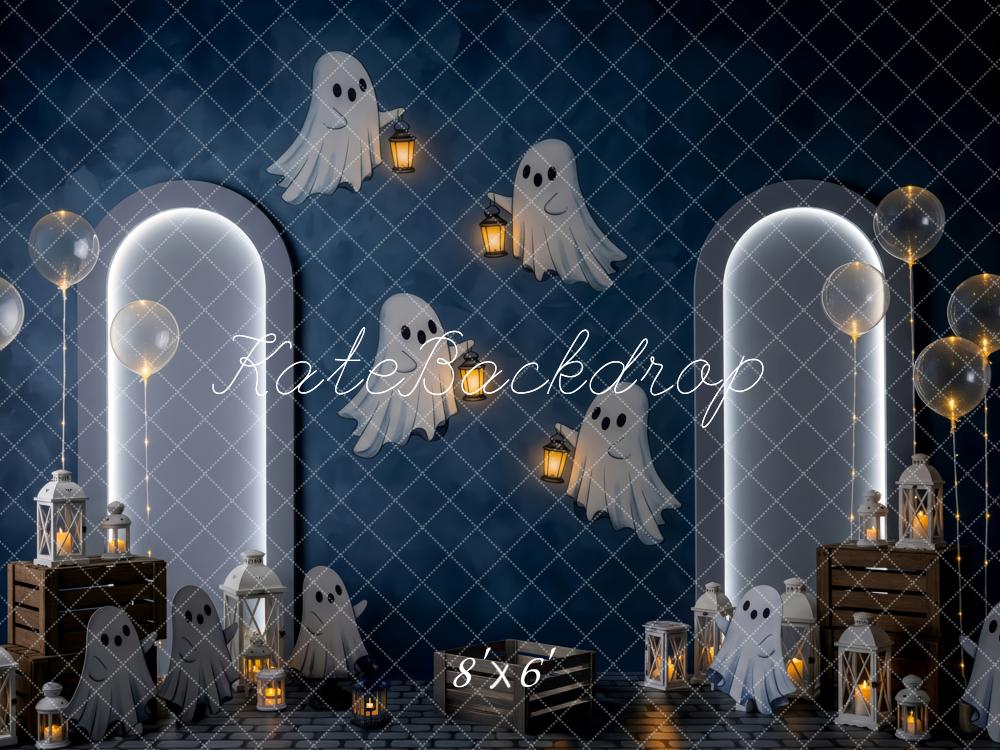 Kate Halloween Fantômes Lanternes Ballons Toile de fond conçue par Patty Roberts - Kate Backdrop FR