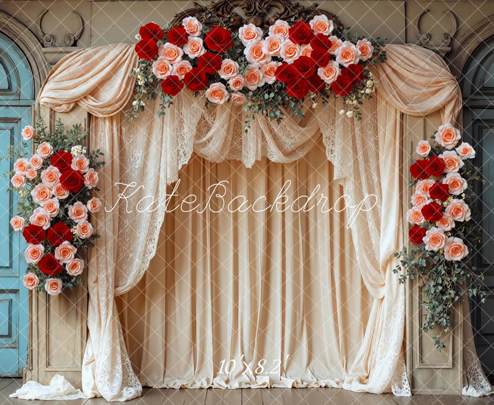 Kate Arche Fleurs Roses Drapé Toile de fond conçue par Mini MakeBelieve