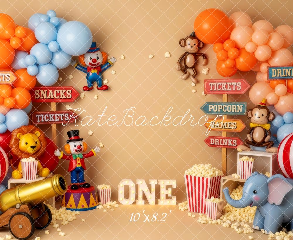 Kate Cirque Ballons Anniversaire Popcorn Toile de fond conçue par Patty Roberts - Kate Backdrop FR