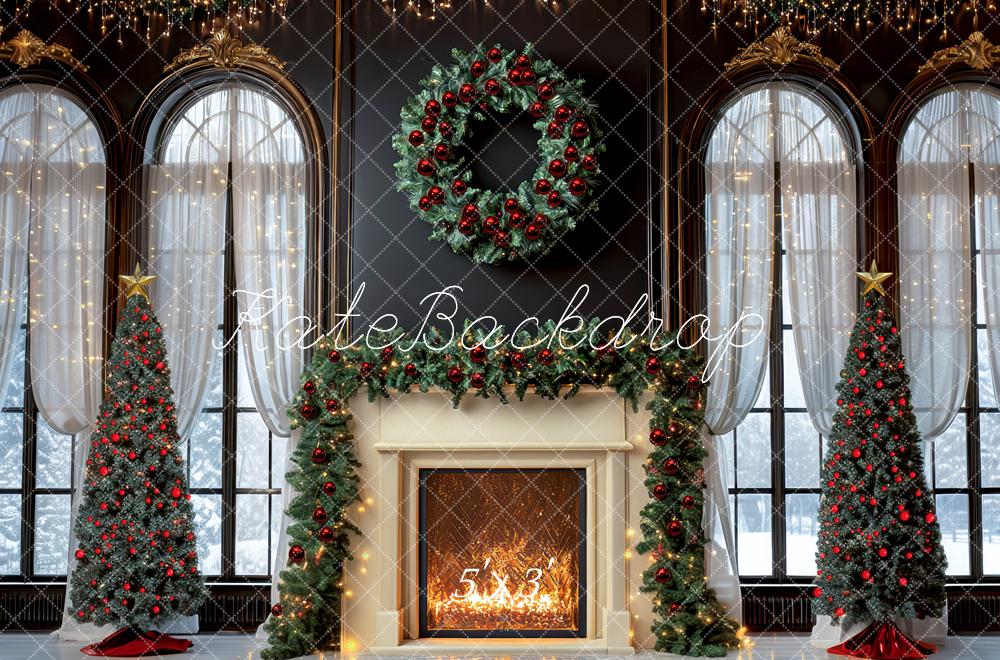 Kate Sapin de Noël Cheminée Fenêtre Lumières Toile de fond conçue par Mini MakeBelieve - Kate Backdrop FR