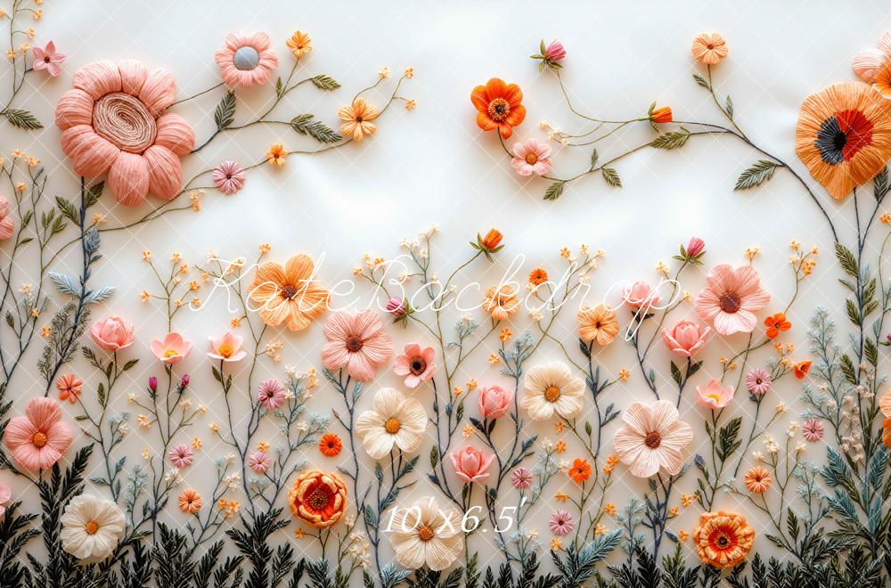 Kate Floral Broderie Fleurs Pastel Toile de fond conçue par Mini MakeBelieve