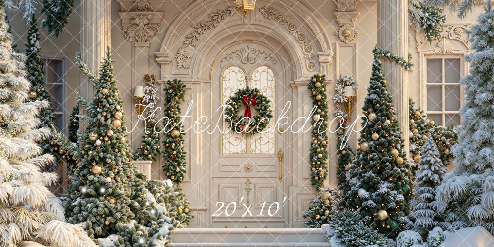 Kate Noël Maison Sapins Neige Toile de fond conçue par Emetselch - Kate Backdrop FR