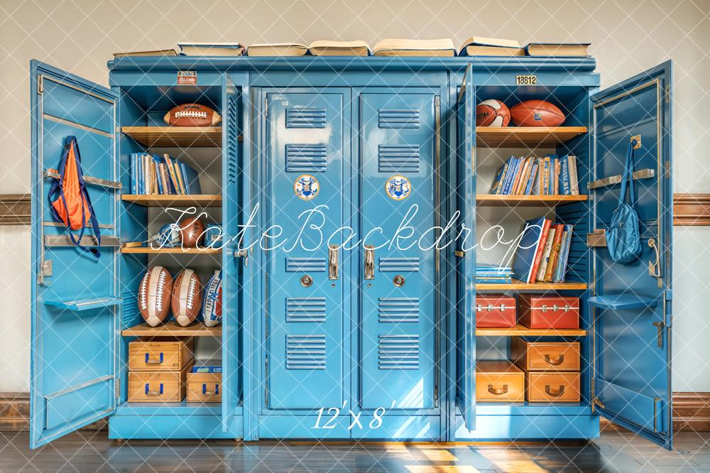 Kate Scolaire Casiers Bleu Livres Toile de fond en Laine conçue par Emetselch - Kate Backdrop FR