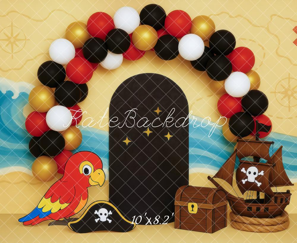 Kate Pirate Ballons Perroquet Bateau Toile de fond conçue par Mini MakeBelieve - Kate Backdrop FR