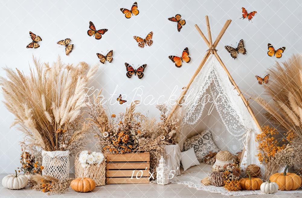 Kate Automne Papillons Tipi Citrouilles Toile de fond conçue par Emetselch - Kate Backdrop FR