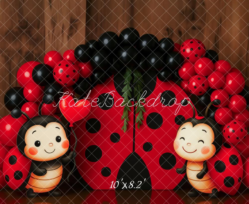 Kate Coccinelle Ballons Bois Anniversaire Toile de fond conçue par Patty Roberts - Kate Backdrop FR