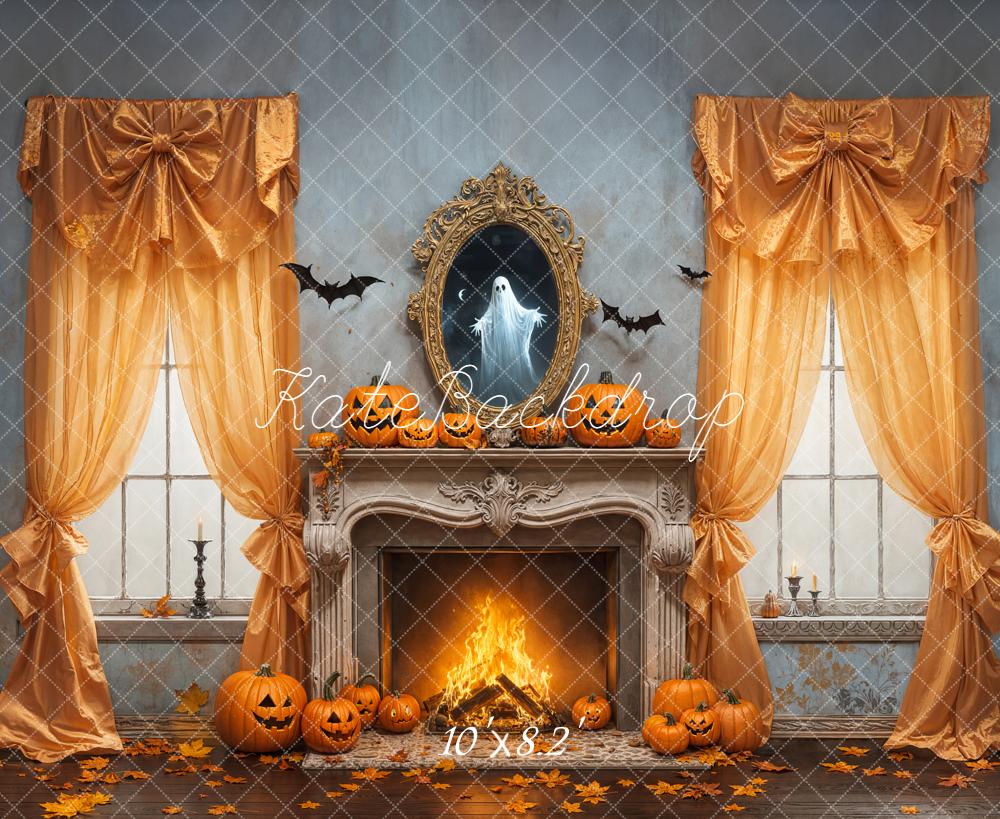 Kate Halloween Cheminée Citrouilles Fantôme Toile de fond conçue par Emetselch - Kate Backdrop FR