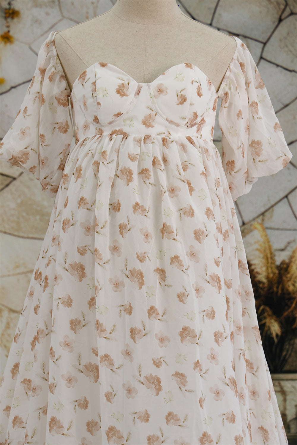 Kate Mousseline Fleur Imprimée Blanc Robe de Grossesse pour Séance Photo - Kate Backdrop FR