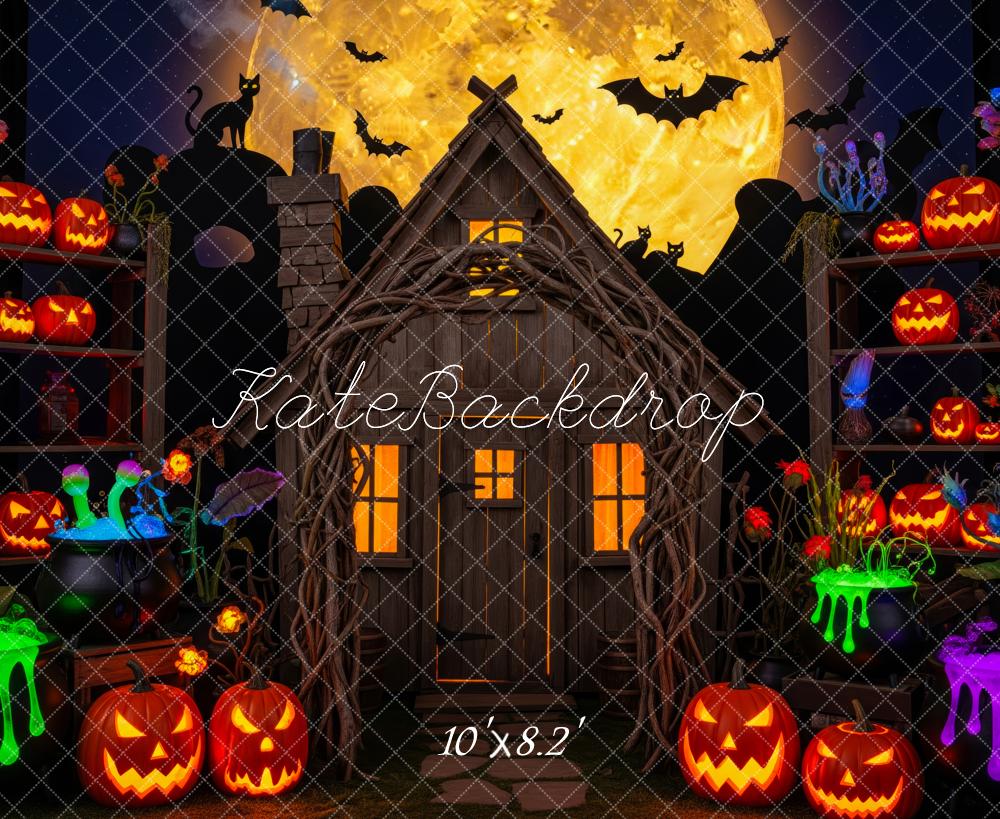 Kate Halloween Maison Citrouilles Lune Toile de fond conçue par Patty Roberts