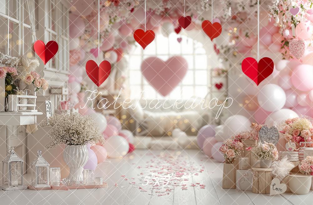 Kate Saint Valentin Cœurs Ballons Fleurs Toile de fond conçue par Emetselch - Kate Backdrop FR